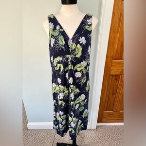 Tommy Bahama Navy Floral Maxi Dress LG 12/14 Silk Cruise Vacation Beach